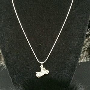 Sterling Silver motorcycle pendant with plated cha